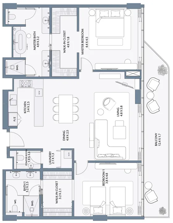 2 BR floor plan