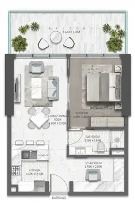 1 BR floor plan