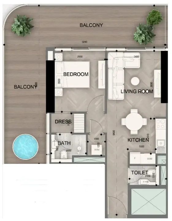 1 BR floor plan