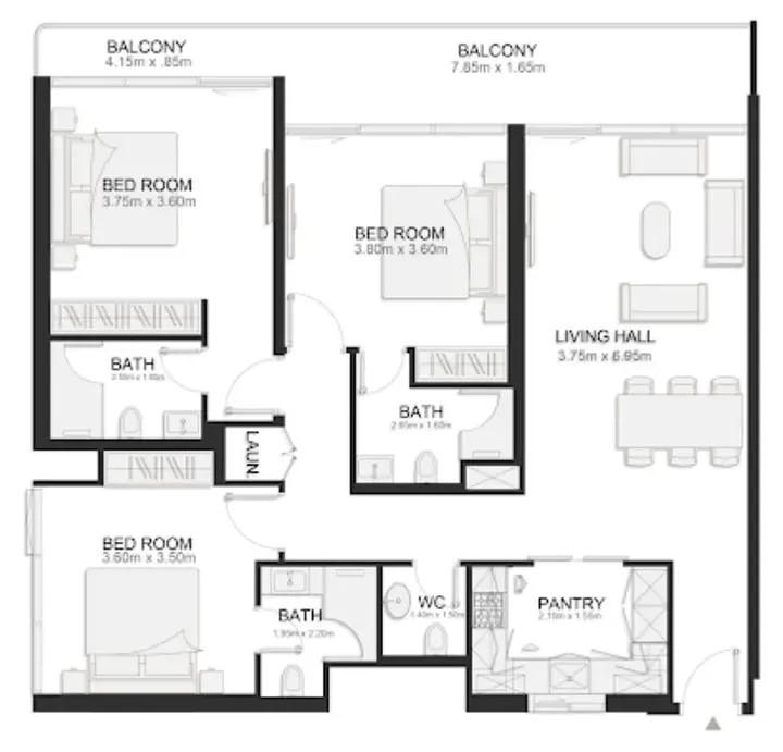 3 BR floor plan