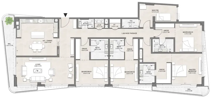 4 BR floor plan