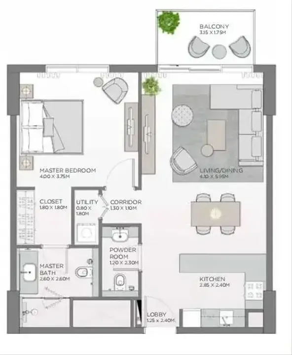 1 BR floor plan