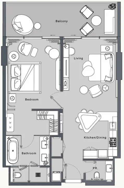 1 BR floor plan