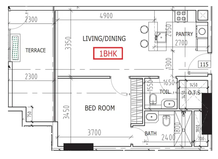 1 BR floor plan