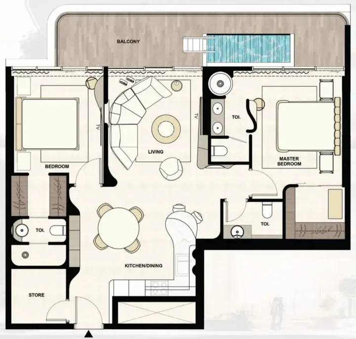 2 BR floor plan