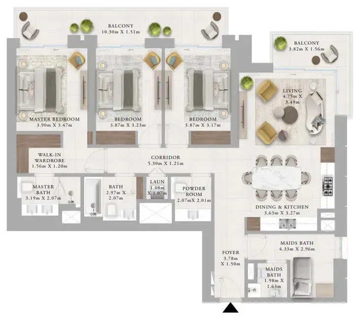 3 BR floor plan