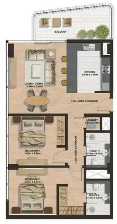 2 BR floor plan