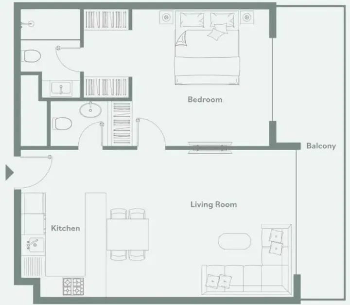 1 BR floor plan