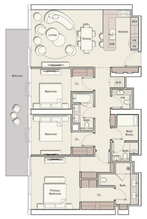 3 BR floor plan