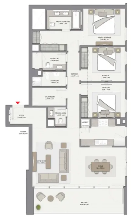 3 BR floor plan