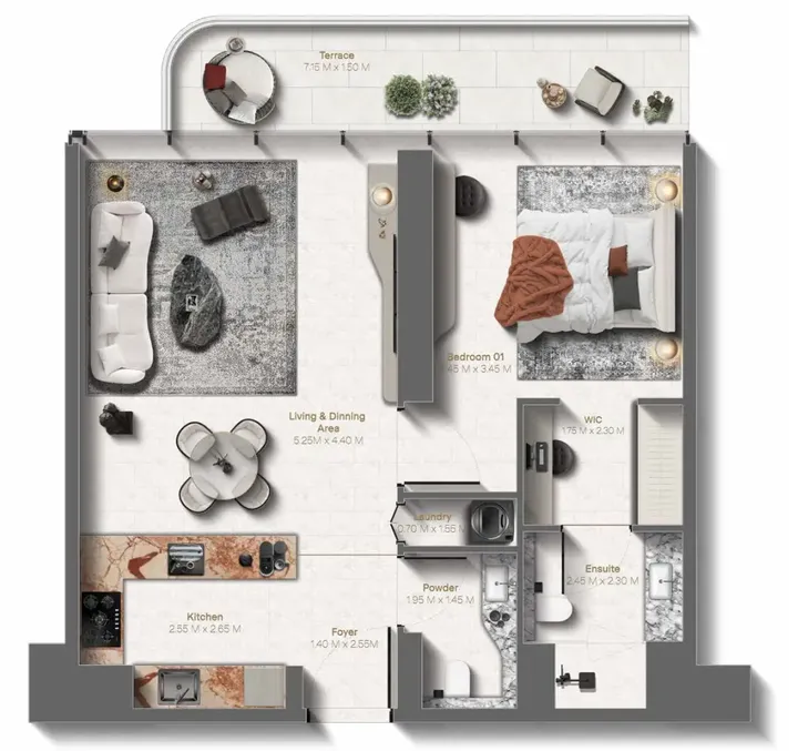 1 BR floor plan