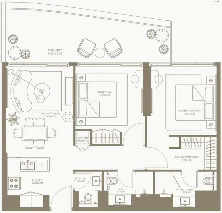 2 BR floor plan