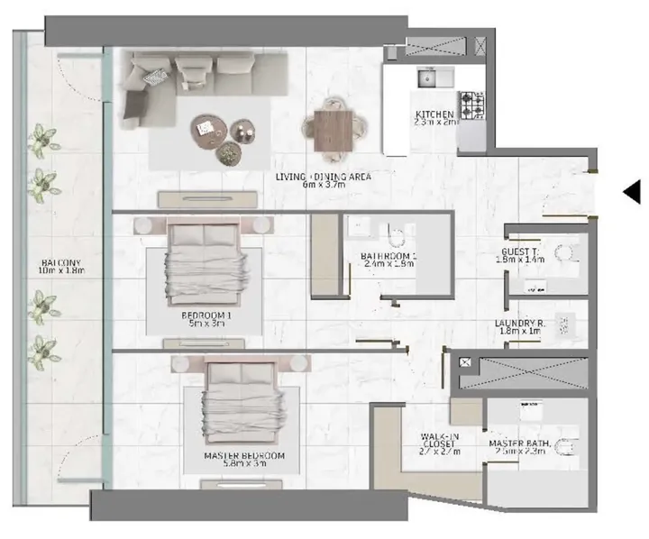 2 BR floor plan