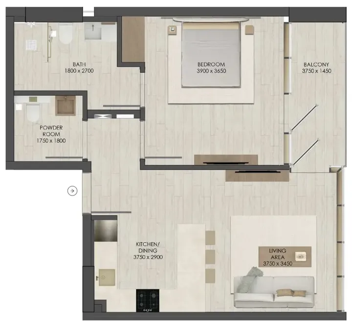 1 BR floor plan