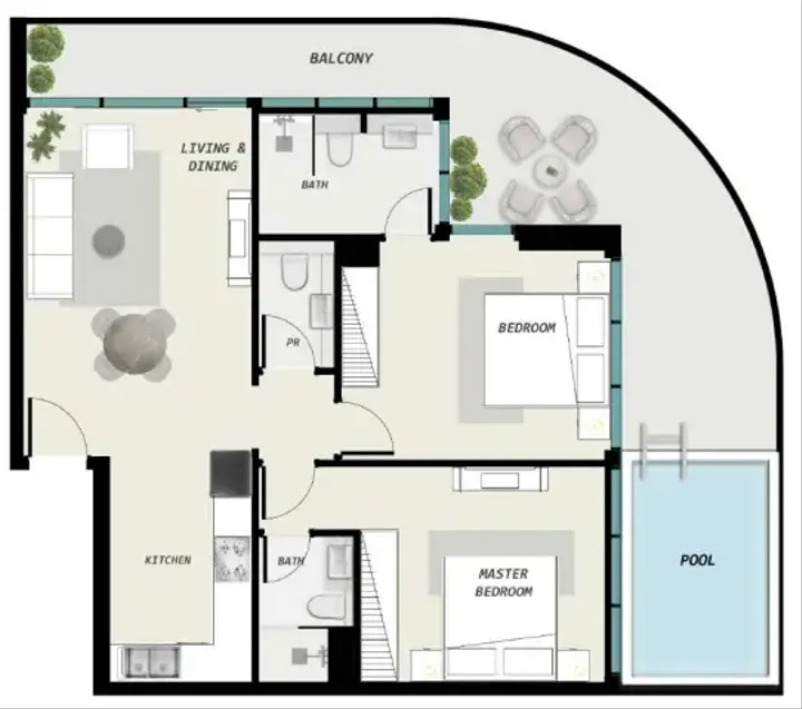 2 BR floor plan