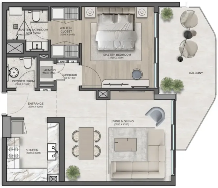 1 BR floor plan