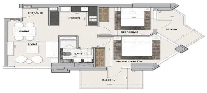 2 BR floor plan