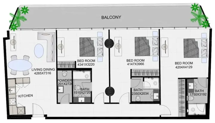 3 BR floor plan