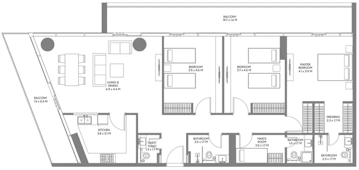 3 BR floor plan