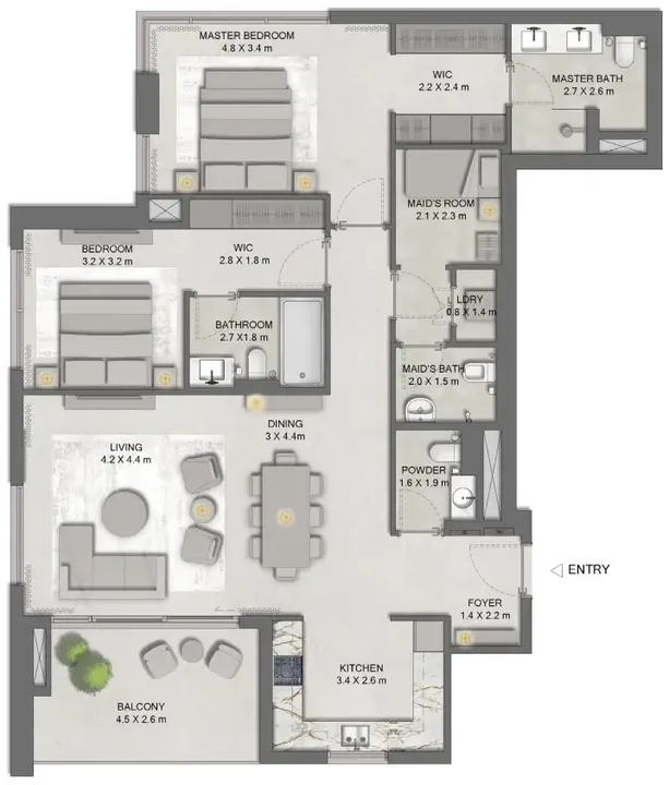 2 BR floor plan