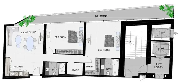 2 BR floor plan