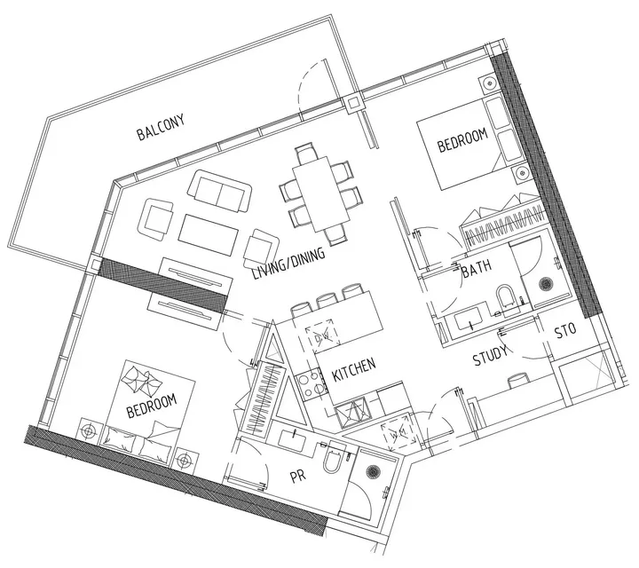 2 BR floor plan