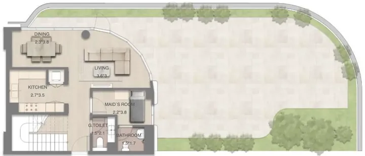 3 BR floor plan