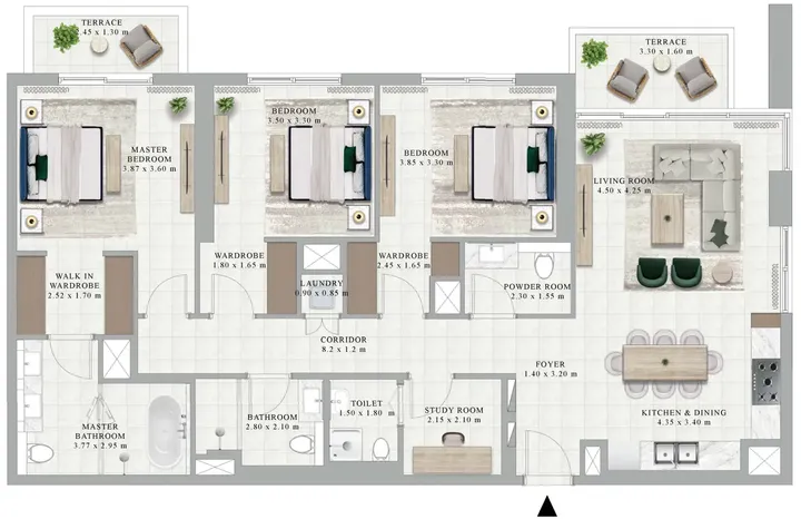 3 BR floor plan