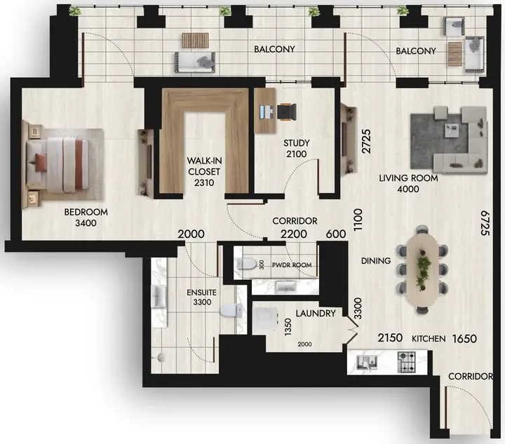 1 BR floor plan