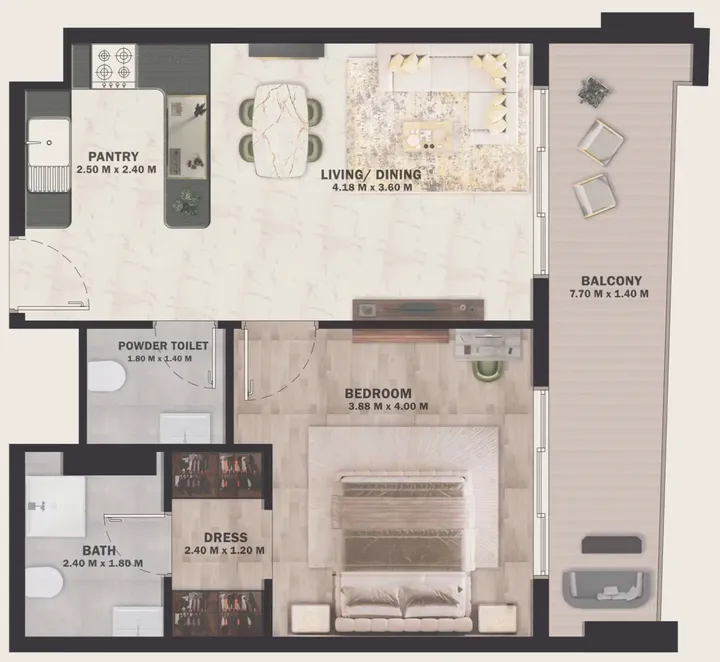 1 BR floor plan