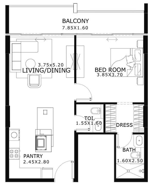 1 BR floor plan