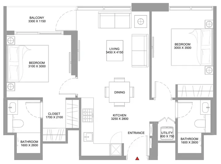 2 BR floor plan