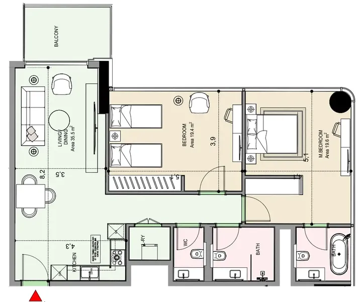 2 BR floor plan