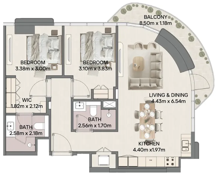 2 BR floor plan