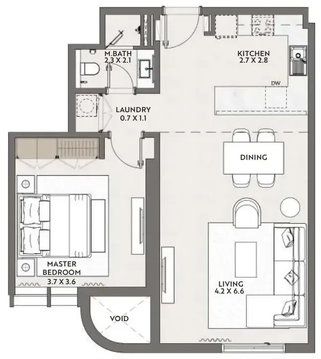 1 BR floor plan