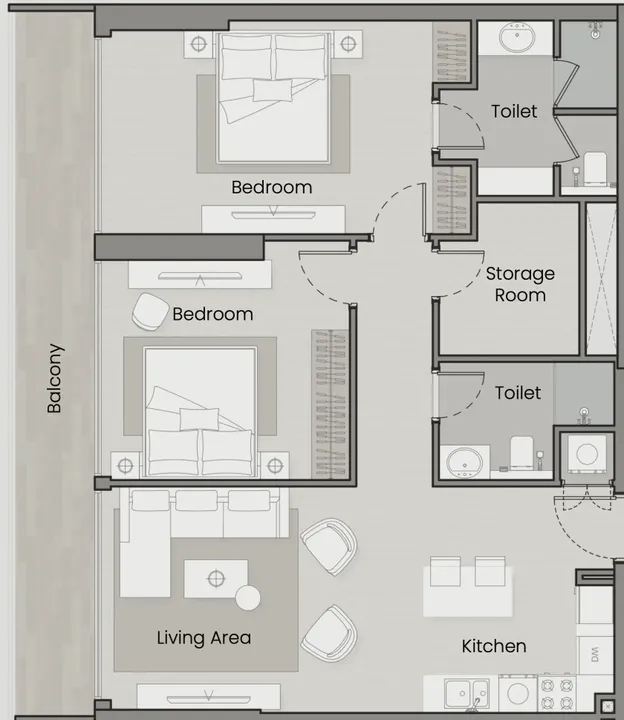 2 BR floor plan