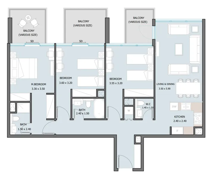3 BR floor plan