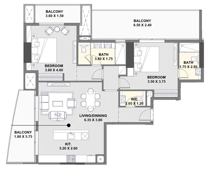 2 BR floor plan