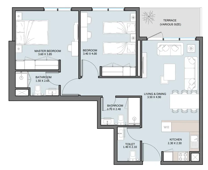 2 BR floor plan