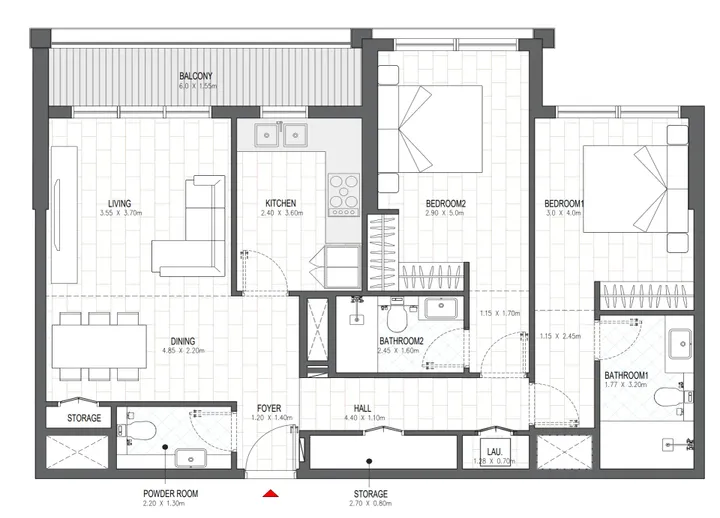 2 BR floor plan