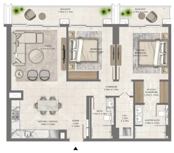 2 BR floor plan