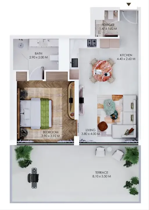 1 BR floor plan