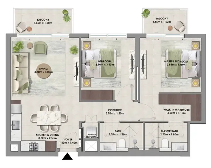 2 BR floor plan