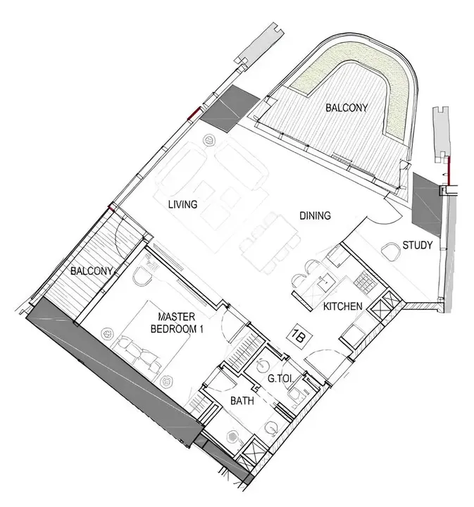 1 BR floor plan
