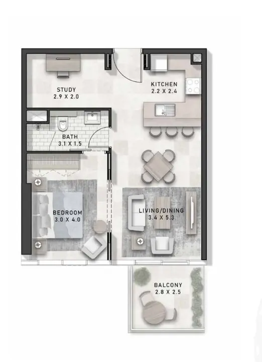 1 BR floor plan