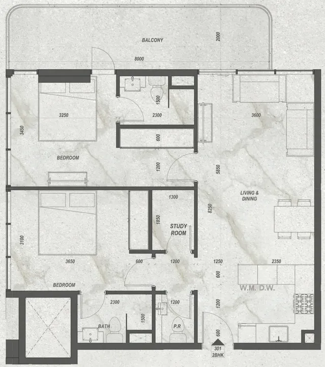 2 BR floor plan