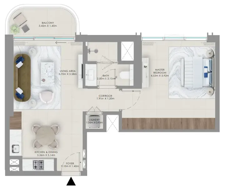 1 BR floor plan