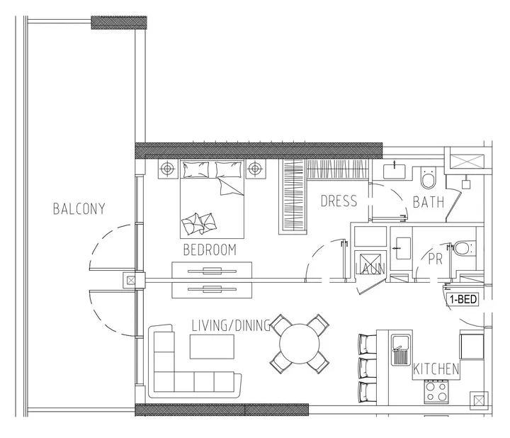 1 BR floor plan