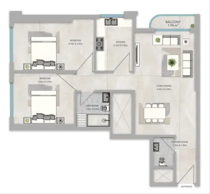 2 BR floor plan