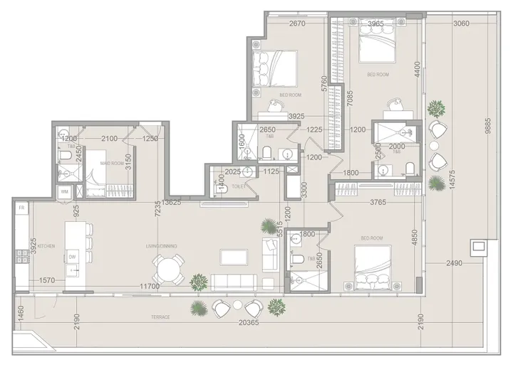 3 BR floor plan